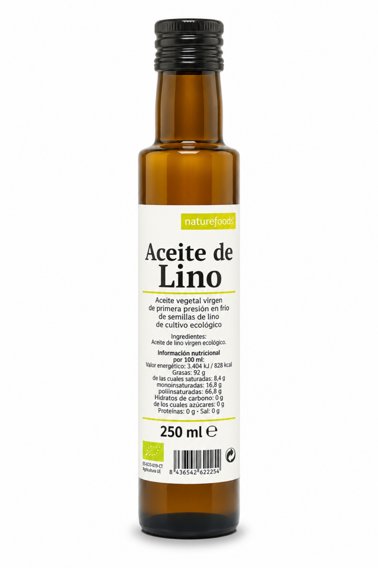 Botella de aceite de lino ecológico